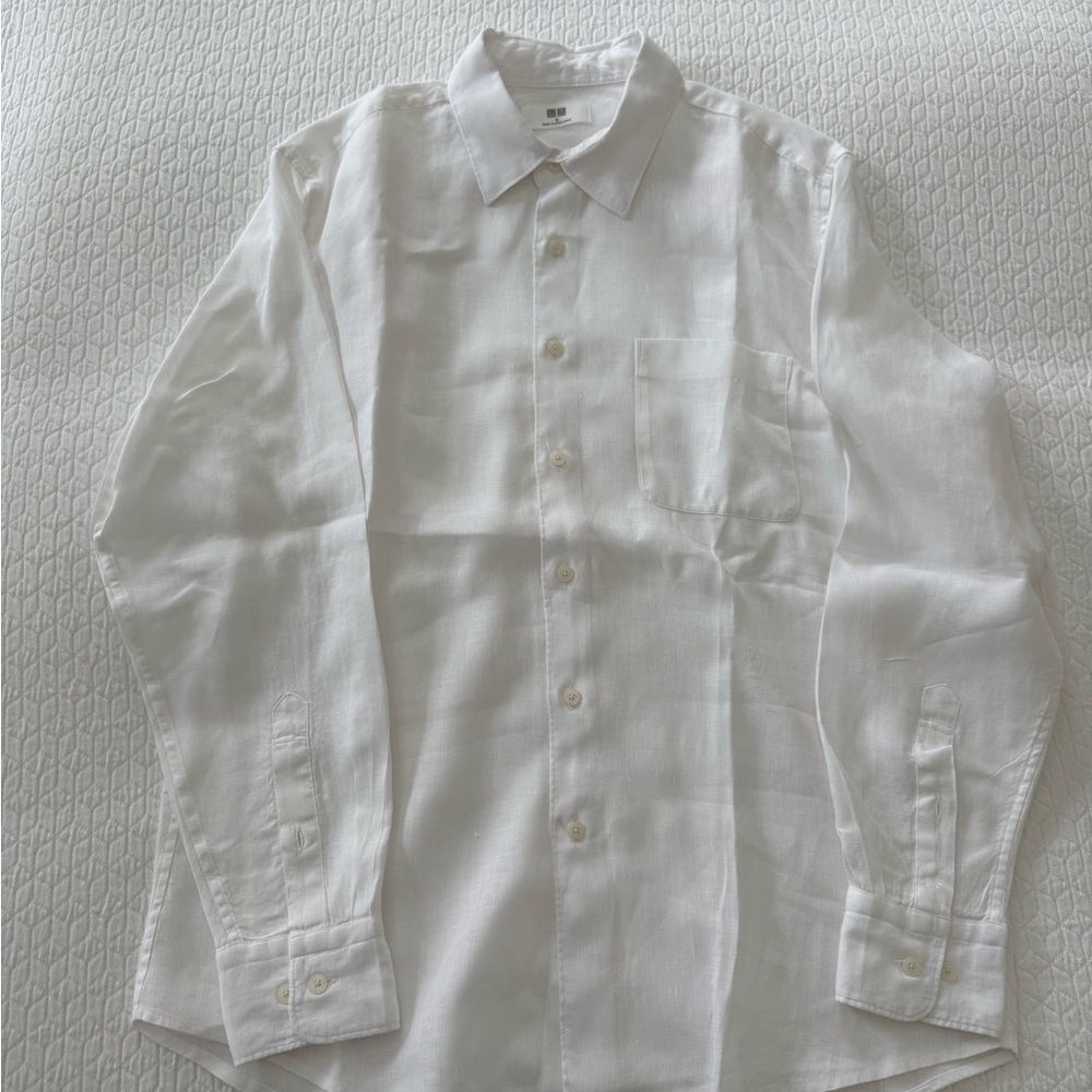 Uniqlo Men’s White Linen Shirt, Size Medium